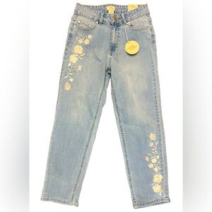 Camila Coelho Jeans Size 2 Straight Ankle Floral Embroidered Medium Wash School
